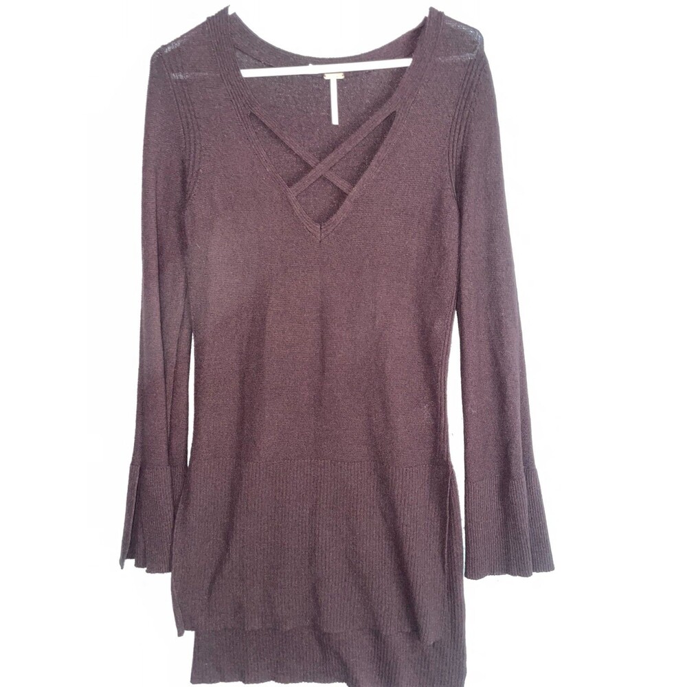 Free People sweater women's size XS burgundy criss cross side slit Sexy New